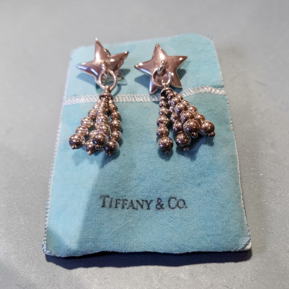 Rare Tiffany & Co. Silver Star Tassel Drop CLIP Earrings